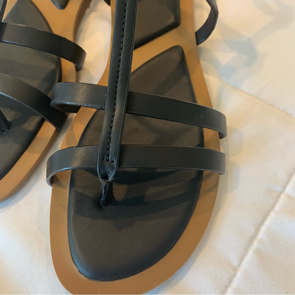 Franco Sarto Black and Tan Strappy Sandals
